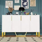 Zevemomo Credenza da Buffet Mobile Contenitore 60 pollici Tavolo Consolle da Caffè con Ripiano Regolabile, 4 Ante, Bianco