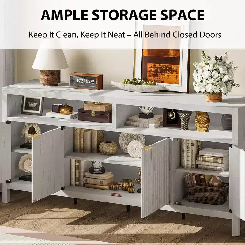 CuisinSmart Mobile Madia Moderno Scanalato da 167 cm, Credenza a 4 Ante con Ripiani Regolabili, per Sala da Pranzo, Soggiorno, Ingresso