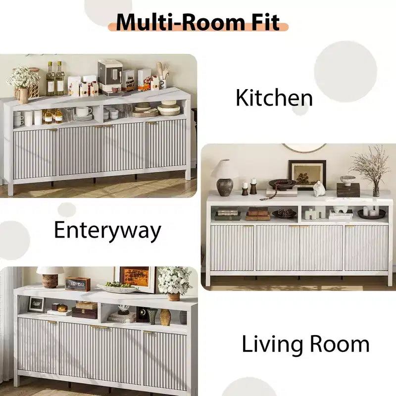 CuisinSmart Mobile Madia Moderno Scanalato da 167 cm, Credenza a 4 Ante con Ripiani Regolabili, per Sala da Pranzo, Soggiorno, Ingresso