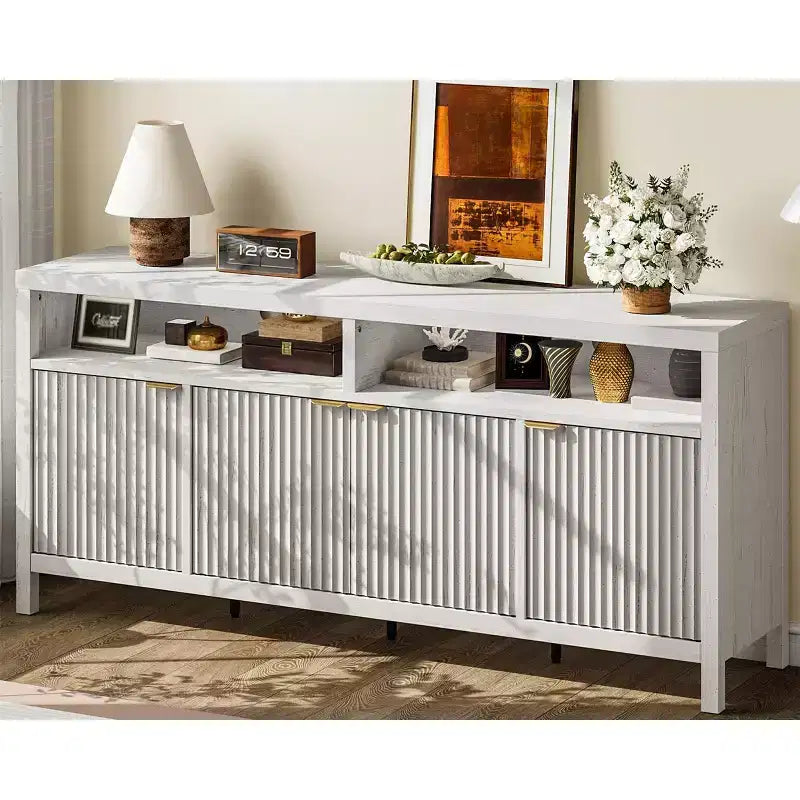 CuisinSmart Mobile Madia Moderno Scanalato da 167 cm, Credenza a 4 Ante con Ripiani Regolabili, per Sala da Pranzo, Soggiorno, Ingresso