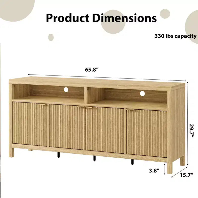 CuisinSmart Mobile Madia Moderno Scanalato da 167 cm, Credenza a 4 Ante con Ripiani Regolabili, per Sala da Pranzo, Soggiorno, Ingresso