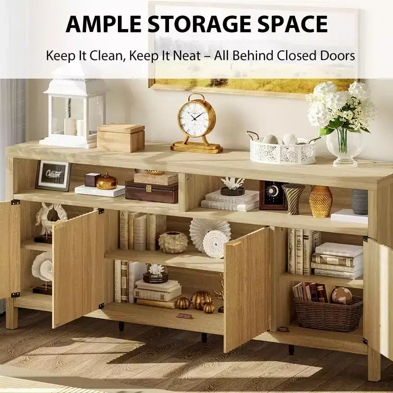 CuisinSmart Mobile Madia Moderno Scanalato da 167 cm, Credenza a 4 Ante con Ripiani Regolabili, per Sala da Pranzo, Soggiorno, Ingresso