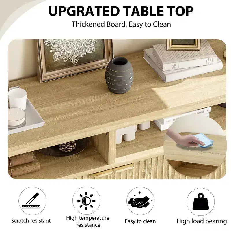 CuisinSmart Mobile Madia Moderno Scanalato da 167 cm, Credenza a 4 Ante con Ripiani Regolabili, per Sala da Pranzo, Soggiorno, Ingresso