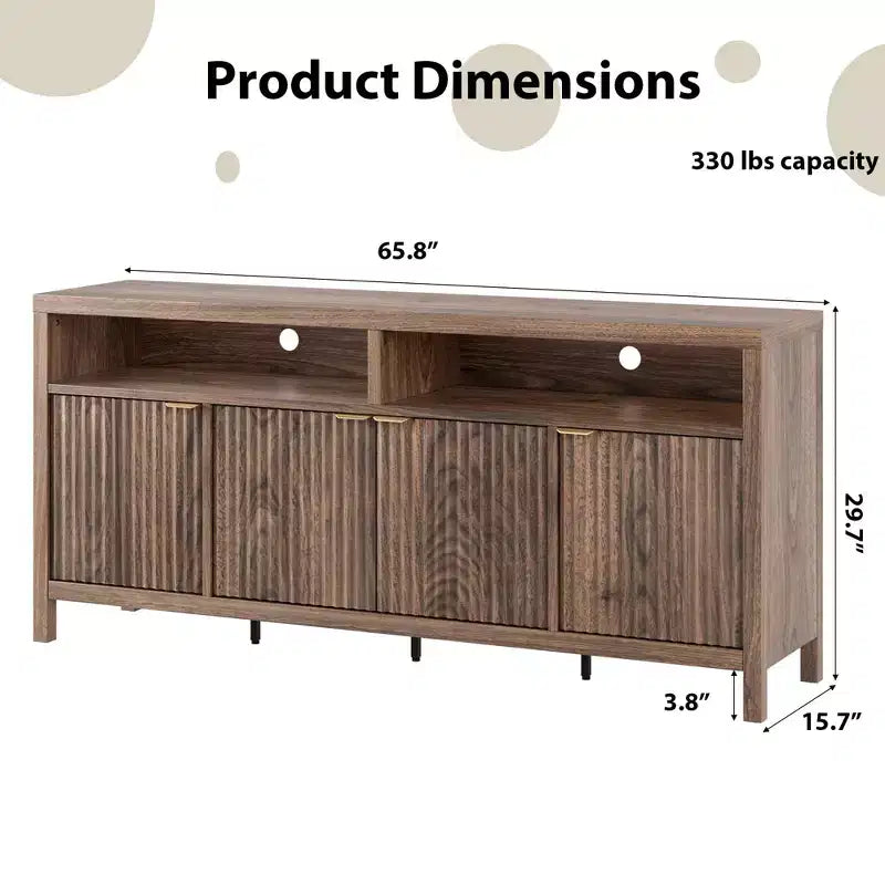 Buffet CuisinSmart de 167 cm, moderne avec portes cannelées, 4 portes, rangement avec étagères réglables, pour salle à manger, salon, entrée