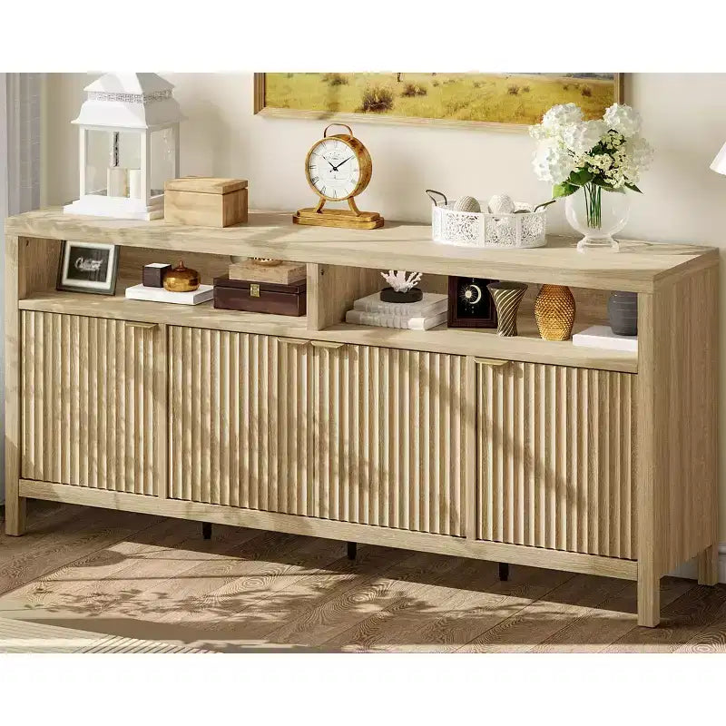 CuisinSmart Mobile Madia Moderno Scanalato da 167 cm, Credenza a 4 Ante con Ripiani Regolabili, per Sala da Pranzo, Soggiorno, Ingresso