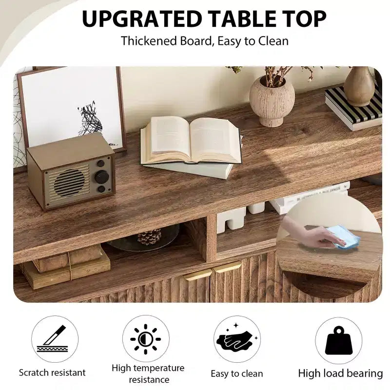 Buffet CuisinSmart de 167 cm, moderne avec portes cannelées, 4 portes, rangement avec étagères réglables, pour salle à manger, salon, entrée