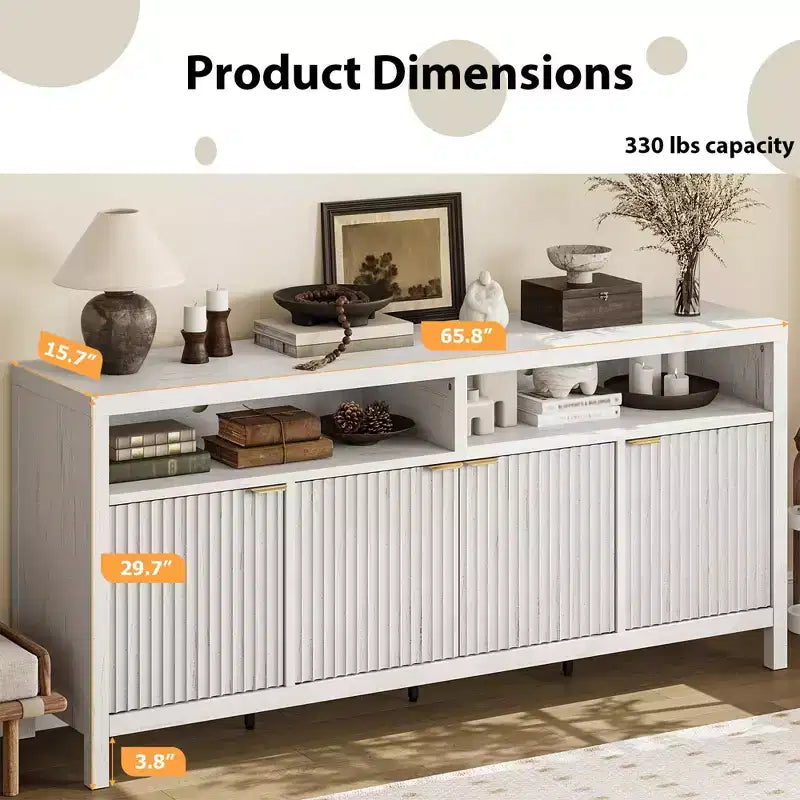 CuisinSmart Mobile Madia Moderno Scanalato da 167 cm, Credenza a 4 Ante con Ripiani Regolabili, per Sala da Pranzo, Soggiorno, Ingresso