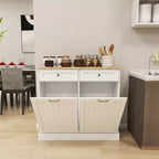 Mobile Credenza Okak con 2 cassetti a ribalta e 2 cassetti scorrevoli, Mobile da credenza con ripiano superiore color legno, Mobile da cucina per sala da pranzo, Bianco