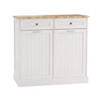 Mobile Credenza Okak con 2 cassetti a ribalta e 2 cassetti scorrevoli, Mobile da credenza con ripiano superiore color legno, Mobile da cucina per sala da pranzo, Bianco