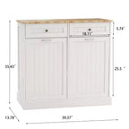 Mobile Credenza Okak con 2 cassetti a ribalta e 2 cassetti scorrevoli, Mobile da credenza con ripiano superiore color legno, Mobile da cucina per sala da pranzo, Bianco