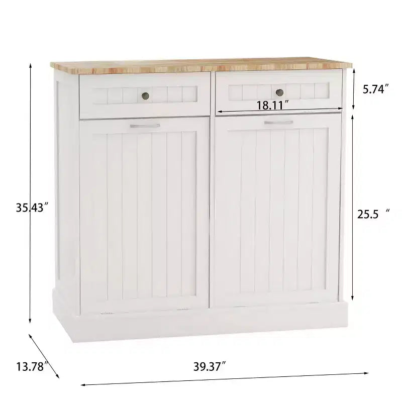 Mobile Credenza Okak con 2 cassetti a ribalta e 2 cassetti scorrevoli, Mobile da credenza con ripiano superiore color legno, Mobile da cucina per sala da pranzo, Bianco