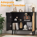 COZONY 31,5 Mobile Contenitore Moderno con Scaffale e Ante, Credenza a Buffet Nera e Noce per Sala da Pranzo, Soggiorno, Ingresso
