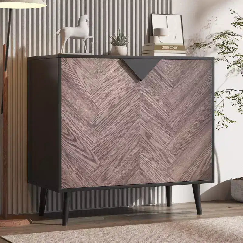 COZONY 31,5 Mobile Contenitore Moderno con Scaffale e Ante, Credenza a Buffet Nera e Noce per Sala da Pranzo, Soggiorno, Ingresso