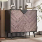 COZONY 31,5 Mobile Contenitore Moderno con Scaffale e Ante, Credenza a Buffet Nera e Noce per Sala da Pranzo, Soggiorno, Ingresso