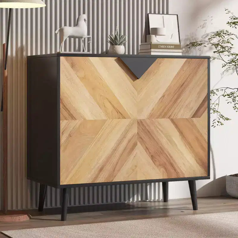 COZONY 31,5 Mobile Contenitore Moderno con Scaffale e Ante, Credenza a Buffet Nera e Noce per Sala da Pranzo, Soggiorno, Ingresso