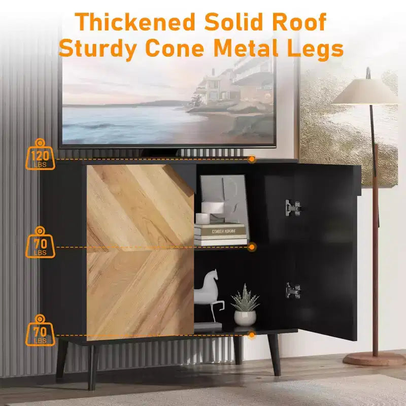 COZONY 31,5 Mobile Contenitore Moderno con Scaffale e Ante, Credenza a Buffet Nera e Noce per Sala da Pranzo, Soggiorno, Ingresso