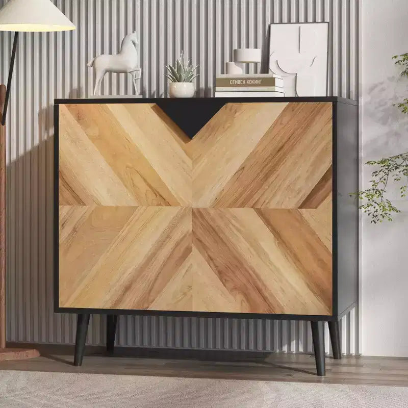 COZONY Buffet Moderne 80cm avec Étagère et Portes, Bahut en Grain de Noyer et Noir pour Salle à Manger, Salon, Entrée