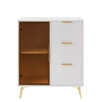Mobile contenitore Okak Modern Carved con anta in vetro temperato, mobile laterale con piedini in metallo regolabili, mobile credenza per soggiorno