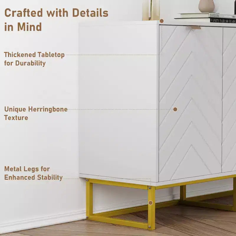 Mobile credenza moderno da 80 cm, armadietto contenitore in legno con ante a spina di pesce e ripiano, tavolo consolle credenza per sala da pranzo e soggiorno
