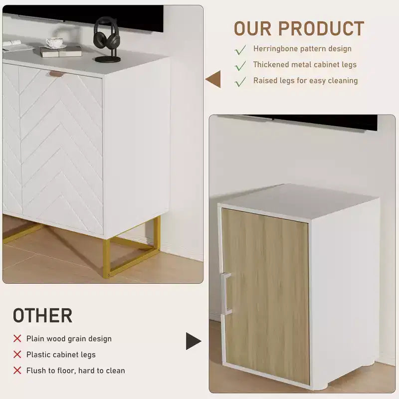 Mobile credenza moderno da 80 cm, armadietto contenitore in legno con ante a spina di pesce e ripiano, tavolo consolle credenza per sala da pranzo e soggiorno
