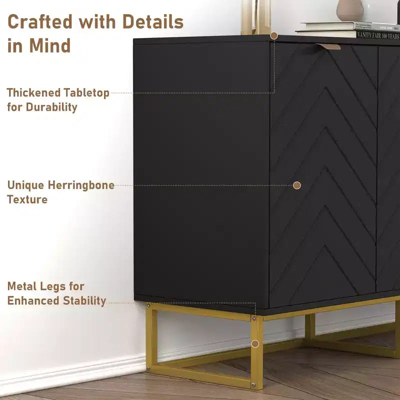 Mobile credenza moderno da 80 cm, armadietto contenitore in legno con ante a spina di pesce e ripiano, tavolo consolle credenza per sala da pranzo e soggiorno