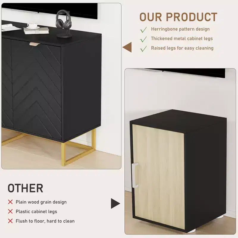 Mobile credenza moderno da 80 cm, armadietto contenitore in legno con ante a spina di pesce e ripiano, tavolo consolle credenza per sala da pranzo e soggiorno