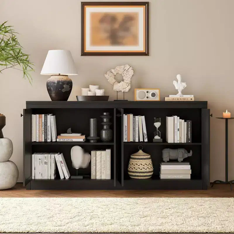Credenza a buffet da 63 pollici, mobile bar da ingresso con 4 ante, mobile console multimediale moderno, armadio in legno da terra per soggiorno