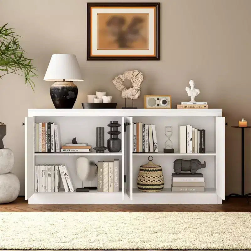 Buffet de rangement 63 po, armoire de bar à café pour entrée avec 4 portes, meuble de console média moderne, armoire de rangement au sol en bois pour salon