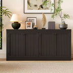 63 Sideboard Buffet Cabinet, Entryway Coffee Bar Cabinet with 4 Doors, Modern Media Console Table, Wooden Floor Cupboard Cabinet for Living Room
