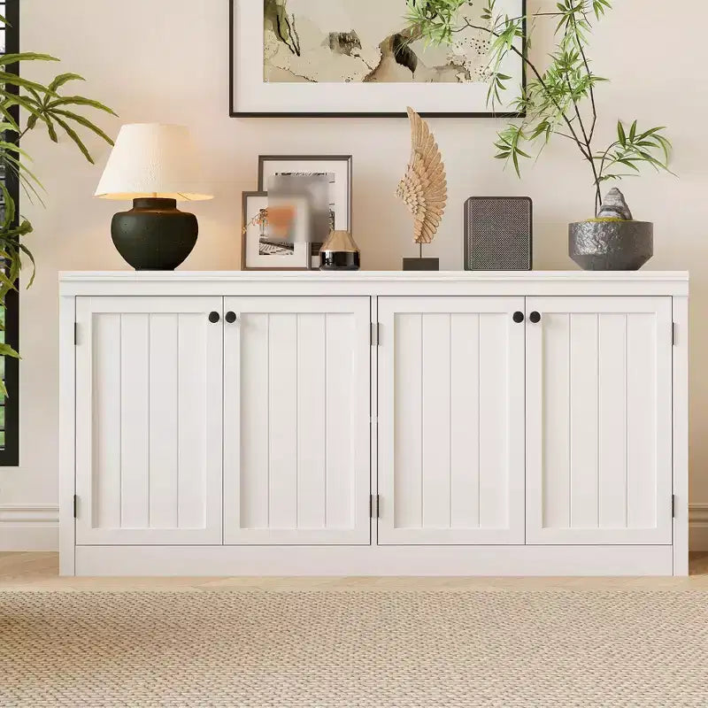 Credenza a buffet da 63 pollici, mobile bar da ingresso con 4 ante, mobile console multimediale moderno, armadio in legno da terra per soggiorno