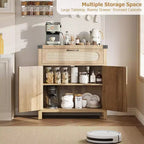 COZONY Meuble Buffet en Rotin avec Tiroir, Meuble de Rangement Bohème de Style Ferme avec Bar à Café pour Salle à Manger, Salon, Couloir, Naturel