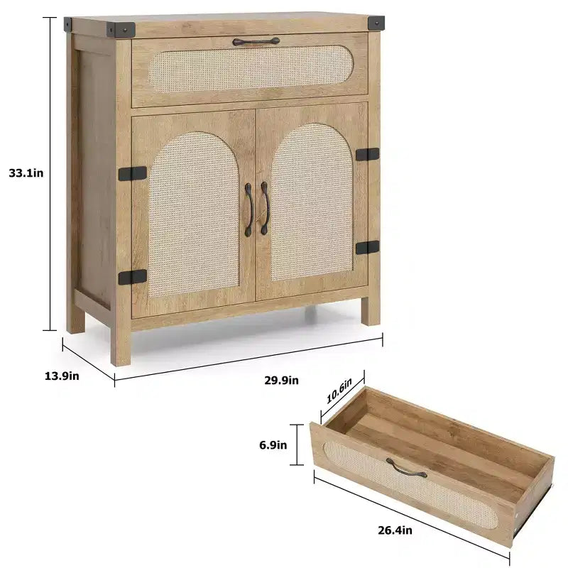 COZONY Meuble Buffet en Rotin avec Tiroir, Meuble de Rangement Bohème de Style Ferme avec Bar à Café pour Salle à Manger, Salon, Couloir, Naturel