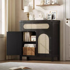 COZONY Meuble Buffet en Rotin avec Tiroir, Meuble de Rangement Bohème de Style Ferme avec Bar à Café pour Salle à Manger, Salon, Couloir, Naturel