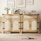 COZONY Meuble Buffet en Rotin avec Tiroir, Meuble de Rangement Bohème de Style Ferme avec Bar à Café pour Salle à Manger, Salon, Couloir, Naturel