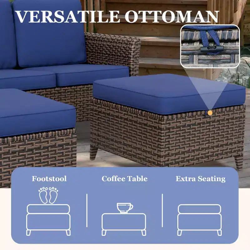 EAGLE PEAK Ocean Vista Set da conversazione da 6 pezzi in vimini marrone variato per patio Sedie da pranzo, Divanetto a due posti
