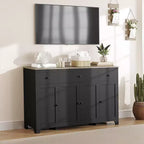 55 Sideboard Buffet Cabinet with Storage, Minimalist Kitchen Storage Cabinet with Adjustable Shelf 3 Drawers & 4 Doors for Dining Living Room- White