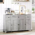 Buffet enfilade de 140 cm avec rangement, buffet de cuisine minimaliste avec étagère réglable, 3 tiroirs et 4 portes pour salle à manger et salon - Blanc