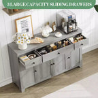 Buffet enfilade de 140 cm avec rangement, buffet de cuisine minimaliste avec étagère réglable, 3 tiroirs et 4 portes pour salle à manger et salon - Blanc