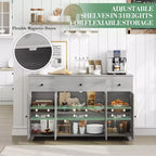 Buffet enfilade de 140 cm avec rangement, buffet de cuisine minimaliste avec étagère réglable, 3 tiroirs et 4 portes pour salle à manger et salon - Blanc