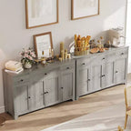 Buffet enfilade de 140 cm avec rangement, buffet de cuisine minimaliste avec étagère réglable, 3 tiroirs et 4 portes pour salle à manger et salon - Blanc