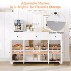 Buffet enfilade de 140 cm avec rangement, buffet de cuisine minimaliste avec étagère réglable, 3 tiroirs et 4 portes pour salle à manger et salon - Blanc