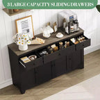 Buffet enfilade de 140 cm avec rangement, buffet de cuisine minimaliste avec étagère réglable, 3 tiroirs et 4 portes pour salle à manger et salon - Blanc