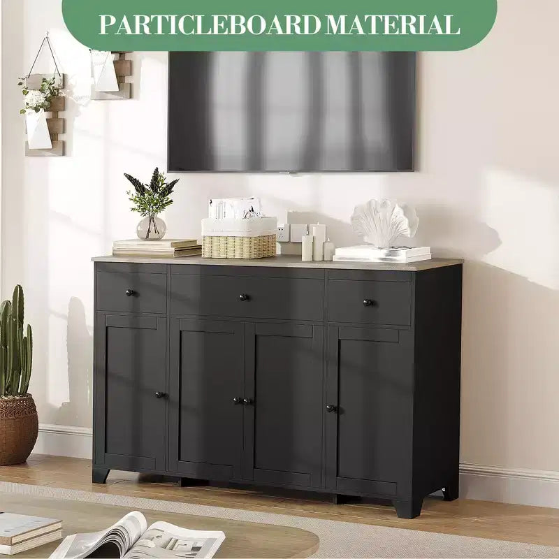 Buffet enfilade de 140 cm avec rangement, buffet de cuisine minimaliste avec étagère réglable, 3 tiroirs et 4 portes pour salle à manger et salon - Blanc