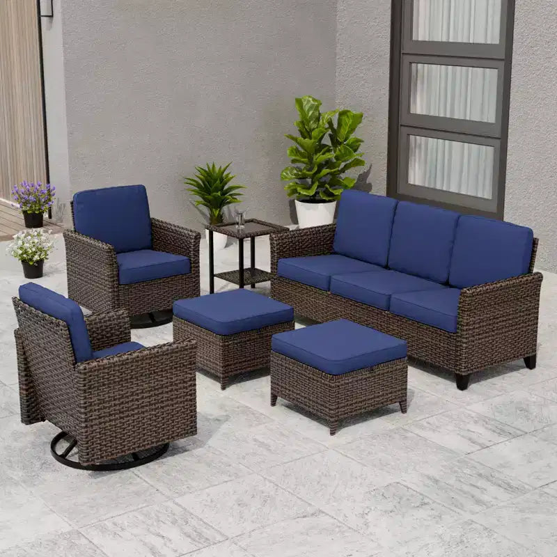 EAGLE PEAK Ocean Vista Canapé modulable 6 pièces en osier marron varié, chaises pivotantes, canapé 3 places
