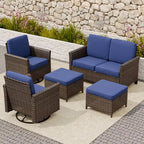 Set da conversazione per patio EAGLE PEAK Ocean Vista da 5 pezzi, in vimini marrone screziato, con poltrone girevoli e divanetto