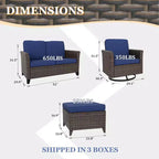 Set da conversazione per patio EAGLE PEAK Ocean Vista da 5 pezzi, in vimini marrone screziato, con poltrone girevoli e divanetto