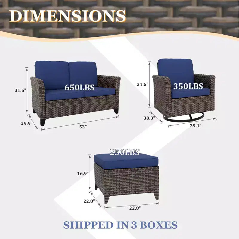 Set da conversazione per patio EAGLE PEAK Ocean Vista da 5 pezzi, in vimini marrone screziato, con poltrone girevoli e divanetto