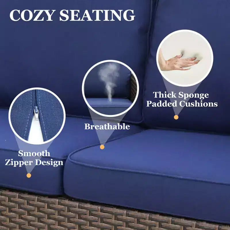 Set da conversazione per patio EAGLE PEAK Ocean Vista da 5 pezzi, in vimini marrone screziato, con poltrone girevoli e divanetto