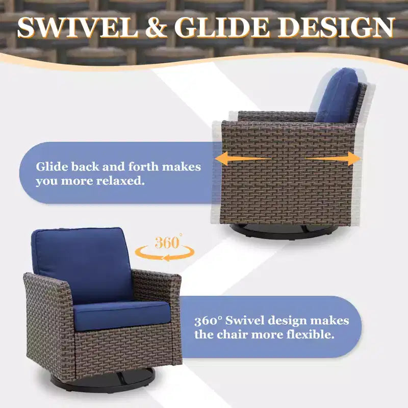 Set da conversazione per patio EAGLE PEAK Ocean Vista da 5 pezzi, in vimini marrone screziato, con poltrone girevoli e divanetto