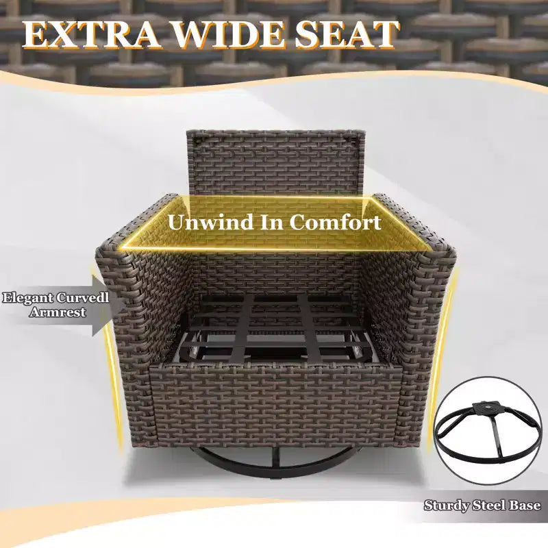 Set da conversazione per patio EAGLE PEAK Ocean Vista da 5 pezzi, in vimini marrone screziato, con poltrone girevoli e divanetto